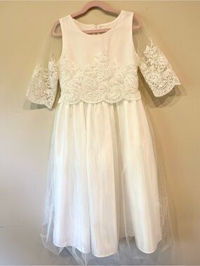 Ivory Lace Tulle Cold-Shoulder Girls' Formal Dress